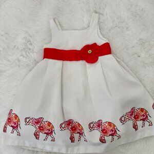 Janie and Jack Elephant Print Dress – White & Pink